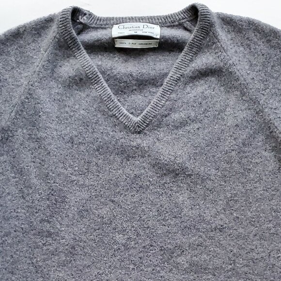 Christian Dior Monsieur Cashmere 2 Ply Gray Long sleeve V-Neck Size M - Picture 3 of 9
